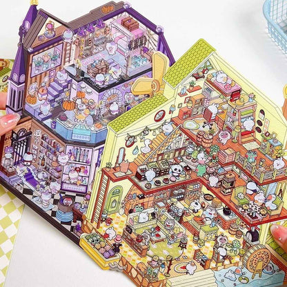 3-Story Grand Buildings 3D Isometric Room Stickers - 2 Theme Sets: 3 Story Villa | Magical Castle - SNSEASY