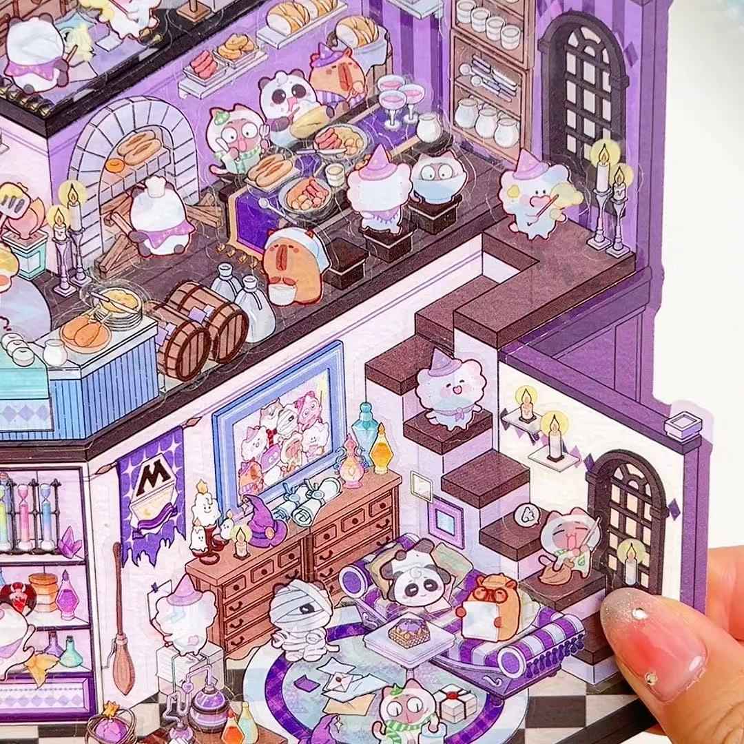 3-Story Grand Buildings 3D Isometric Room Stickers - 2 Theme Sets: 3 Story Villa | Magical Castle - SNSEASY