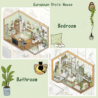 European-Style House – 3D Miniature Scene Stickers – 2 Theme Sets: Bedroom | Bathroom