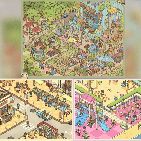 Leisure Moments – 3D Miniature Scene Stickers – 3 Theme Sets: Coffee Estate | Street Food | Amusement Park