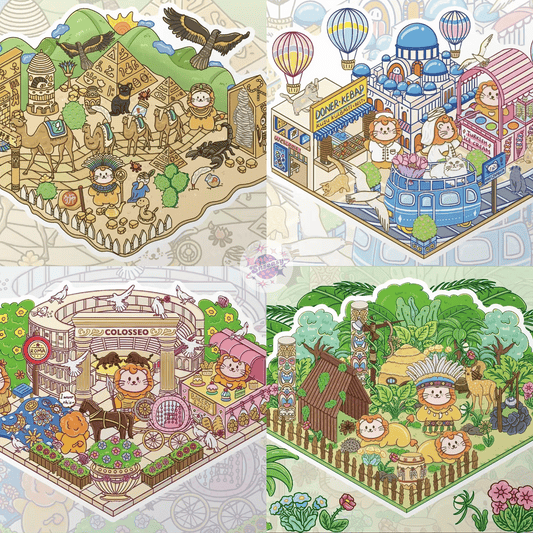Lion’s World Tour – 3D Miniature Scene Stickers – 4 Theme Sets: Egypt Pyramid | Roman Colosseum | Jungle Tribe | Romantic Turkey - SNSEASY