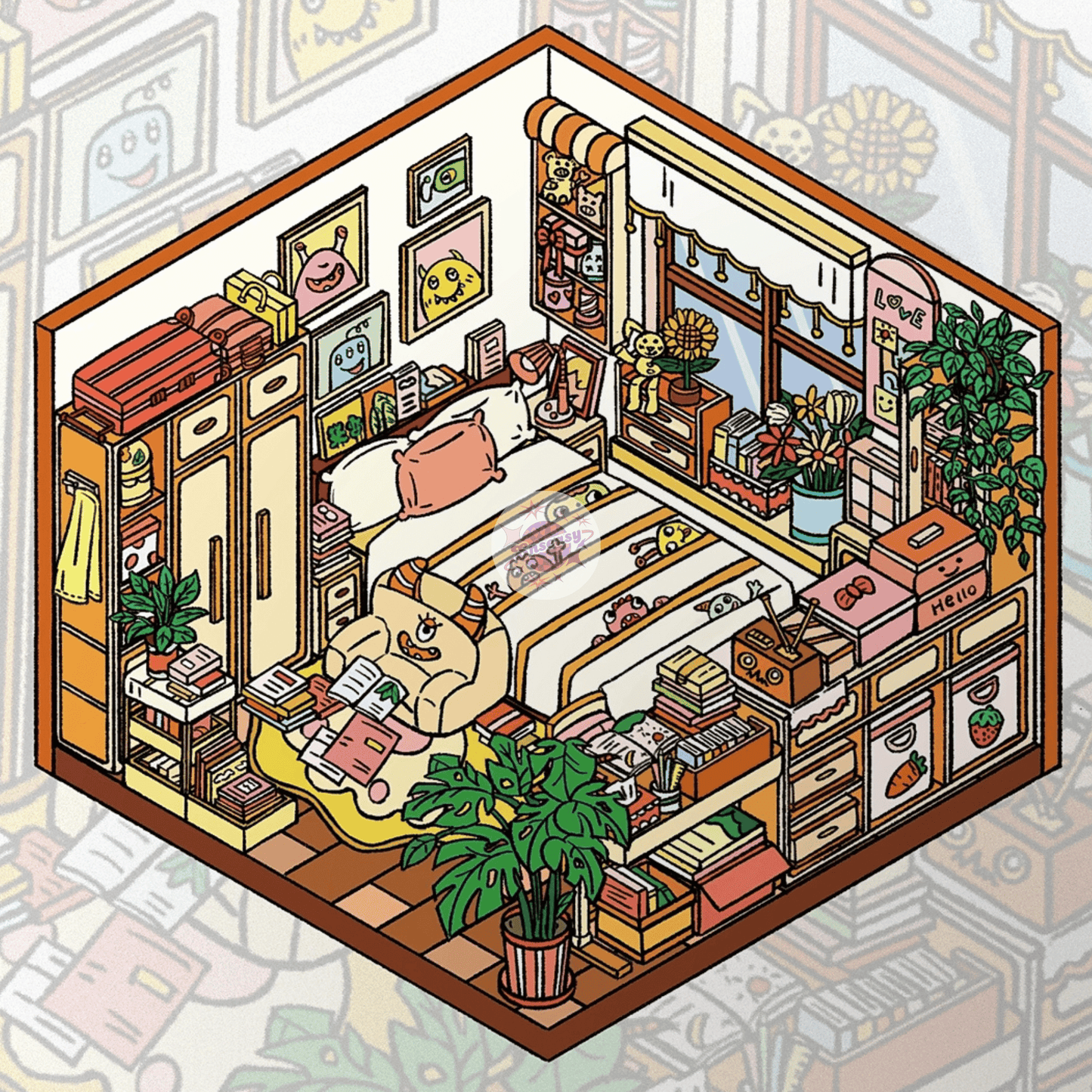 Kids' Room Series – 3D Miniature Scene Stickers – 5 Theme Sets: Monster Card House | Tatami Room | Fun Room | Playful Room | Study Master Room