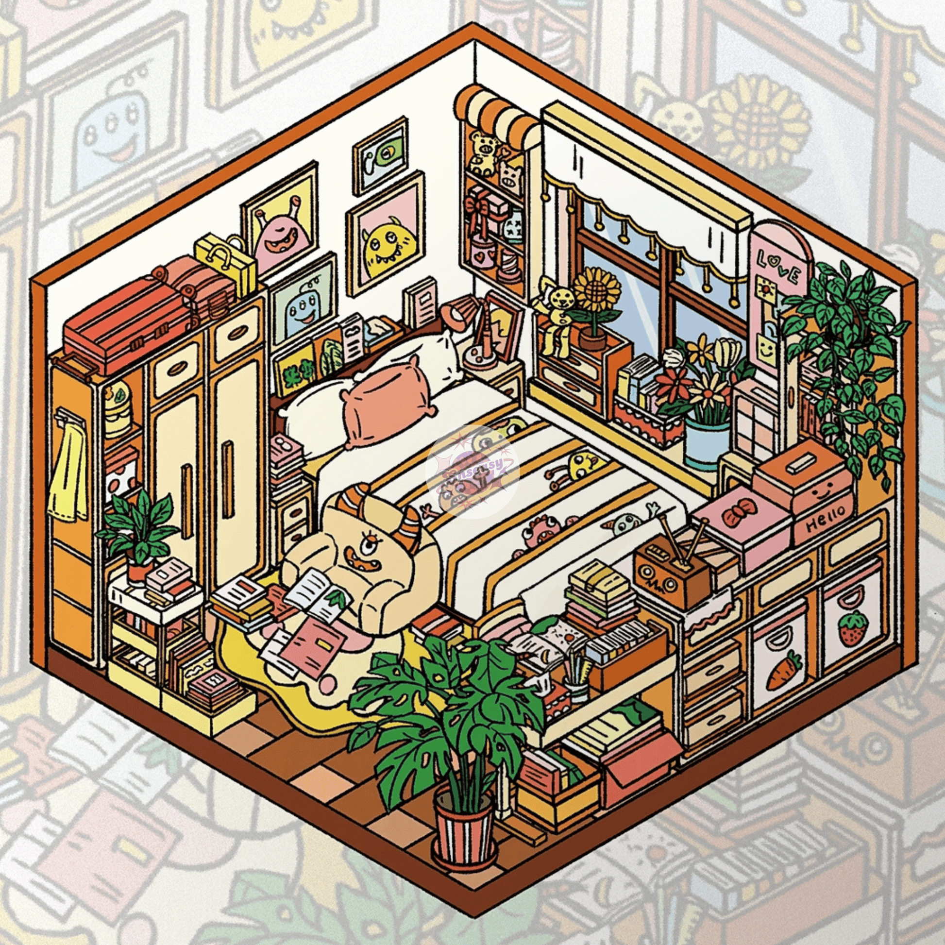 Kids' Room Series – 3D Miniature Scene Stickers – 5 Theme Sets: Monster Card House | Tatami Room | Fun Room | Playful Room | Study Master Room