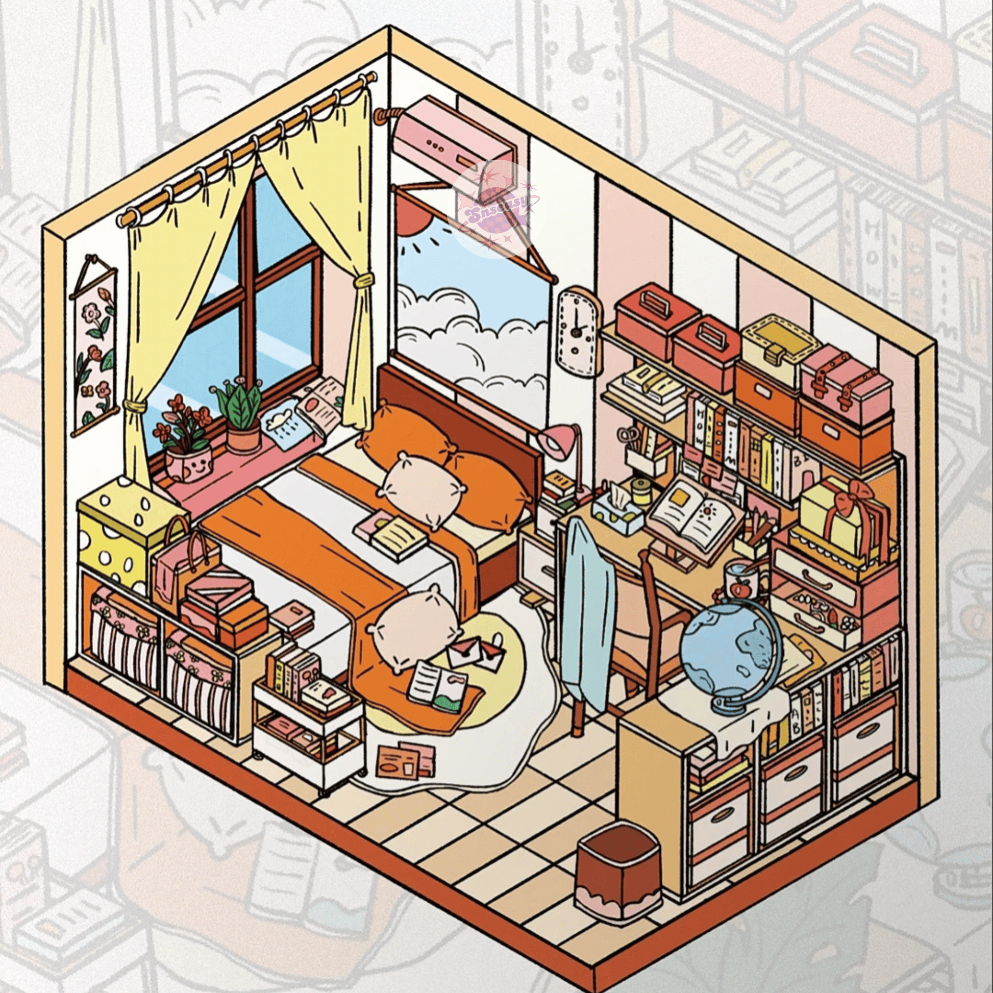 Kids' Room Series – 3D Miniature Scene Stickers – 5 Theme Sets: Monster Card House | Tatami Room | Fun Room | Playful Room | Study Master Room