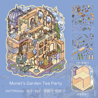 Dreamscape Oil Painting Series – 3D Miniature Scene Stickers – 2 Theme Sets: Van Gogh’s Starry Castle | Monet’s Garden Tea Party