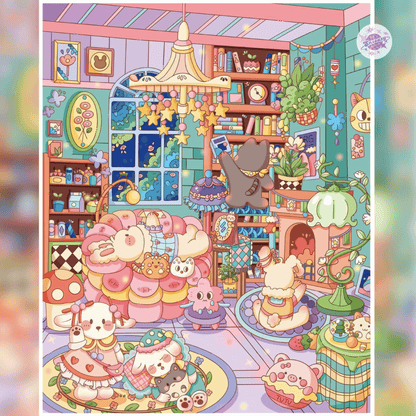 Cute Bunny Market – Plus Size 3D Miniature Scene Stickers – 4 Theme Sets: Cake House | Warm Home | Shopping Street | Bunny Market