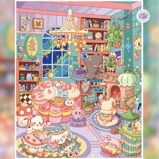 Cute Bunny Market – Plus Size 3D Miniature Scene Stickers – 4 Theme Sets: Cake House | Warm Home | Shopping Street | Bunny Market