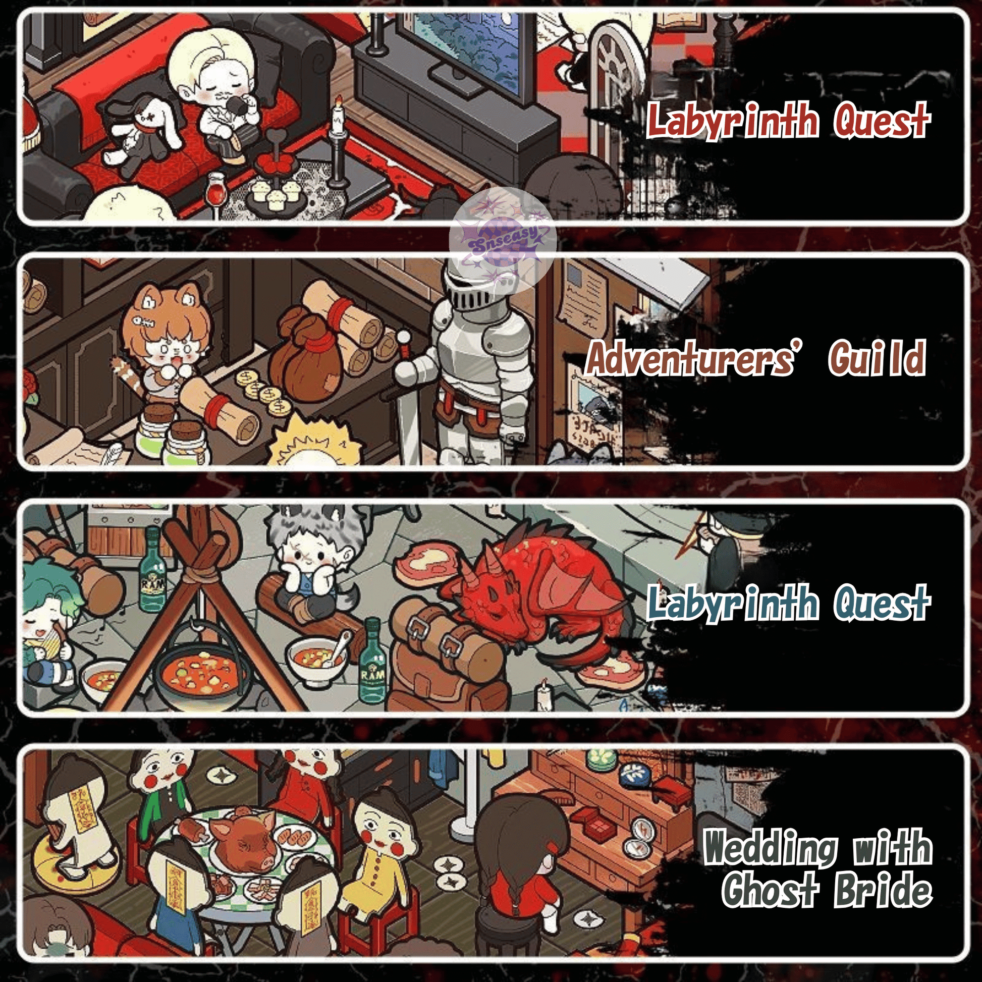 Horror Adventure Series – 3D Miniature Scene Stickers – 4 Theme Sets: Adventurers’ Guild | Labyrinth Quest | Wedding with a Ghost Bride | Vampire Family
