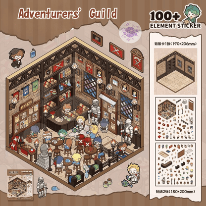 Horror Adventure Series – 3D Miniature Scene Stickers – 4 Theme Sets: Adventurers’ Guild | Labyrinth Quest | Wedding with a Ghost Bride | Vampire Family