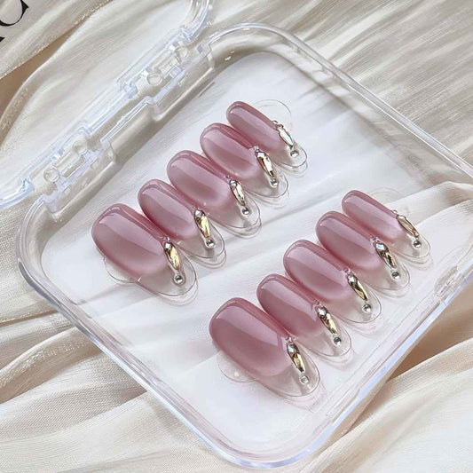 Aurora Pink Nail Art - Short Oval 23mm | Medium Oval 23mm - SNSEASY
