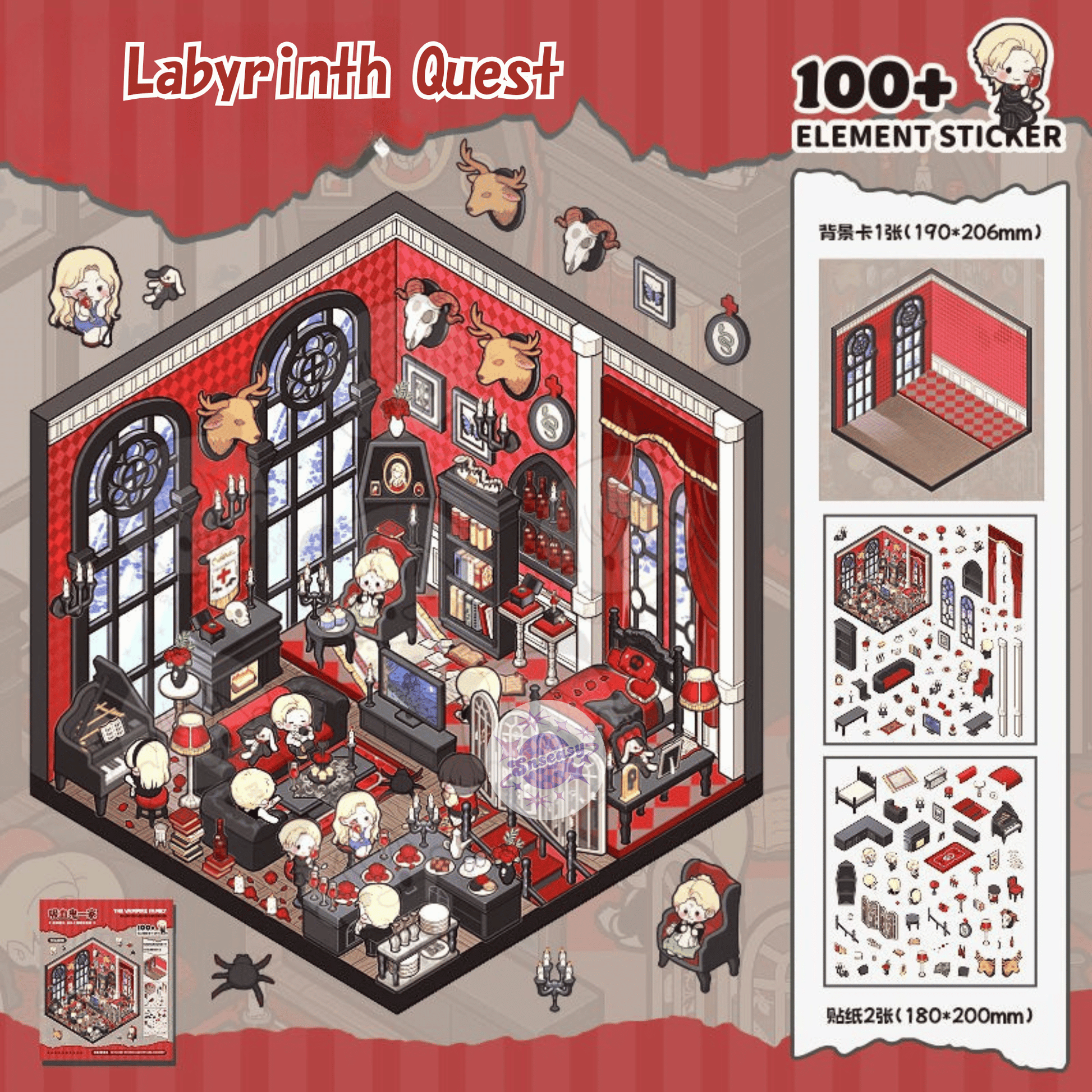 Horror Adventure Series – 3D Miniature Scene Stickers – 4 Theme Sets: Adventurers’ Guild | Labyrinth Quest | Wedding with a Ghost Bride | Vampire Family