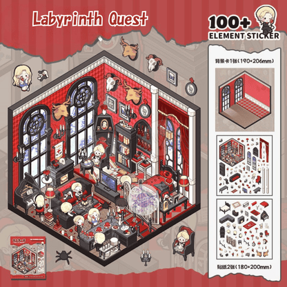 Horror Adventure Series – 3D Miniature Scene Stickers – 4 Theme Sets: Adventurers’ Guild | Labyrinth Quest | Wedding with a Ghost Bride | Vampire Family