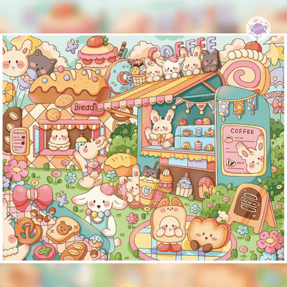 Cute Bunny Market – Plus Size 3D Miniature Scene Stickers – 4 Theme Sets: Cake House | Warm Home | Shopping Street | Bunny Market