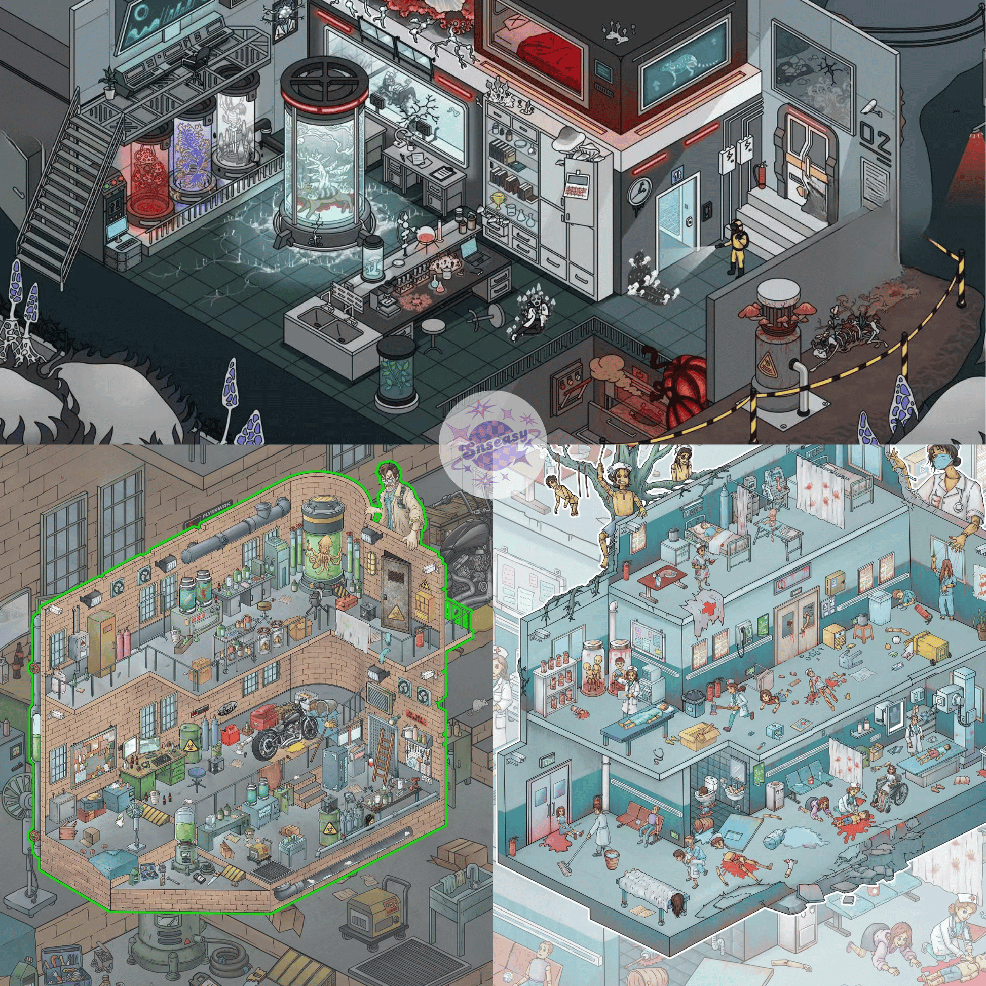 Biochemical Horror Series – Plus Size 3D Miniature Scene Stickers – 3 Theme Sets: Bio Lab | Bio Factory | Bio Hospital