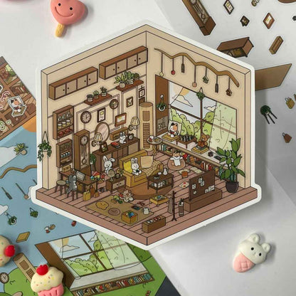 Cute Home 3D Isometric Room Stickers - 4 Theme Sets: Bedroom | Apartment | Kitchen | Living Room - SNSEASY