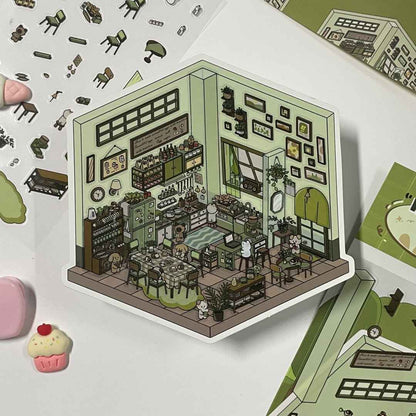 Cute Home 3D Isometric Room Stickers - 4 Theme Sets: Bedroom | Apartment | Kitchen | Living Room - SNSEASY