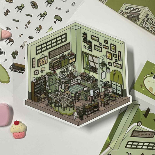 Cute Home 3D Isometric Room Stickers - 4 Theme Sets: Bedroom | Apartment | Kitchen | Living Room - SNSEASY