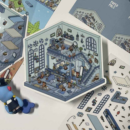 Cute Home 3D Isometric Room Stickers - 4 Theme Sets: Bedroom | Apartment | Kitchen | Living Room - SNSEASY