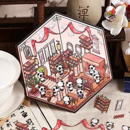 Chinese New Year Panda 3D Isometric Room Stickers - 4 Theme Sets: Panda House | Panda Lantern Fair | Panda Music Place | Panda Inn - SNSEASY