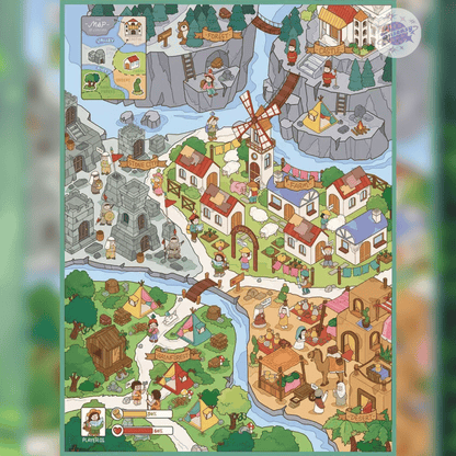 Game Simulation – 3D Miniature Scene Stickers – 2 Theme Sets: Farm Simulation | Adventurer’s Town