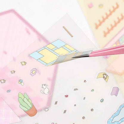 Cute Animal 4.0 3D Isometric Room Stickers - 8 Theme Sets: Sheep Hut | Rabbit Class | Dogs Bookstore | Bear Workshop | Piggy Restaurant | Devil Cat | Mouse House | Raccoon Noodle Shop - SNSEASY