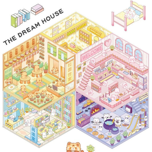 Cute Animal 4.0 3D Isometric Room Stickers - 8 Theme Sets: Sheep Hut | Rabbit Class | Dogs Bookstore | Bear Workshop | Piggy Restaurant | Devil Cat | Mouse House | Raccoon Noodle Shop