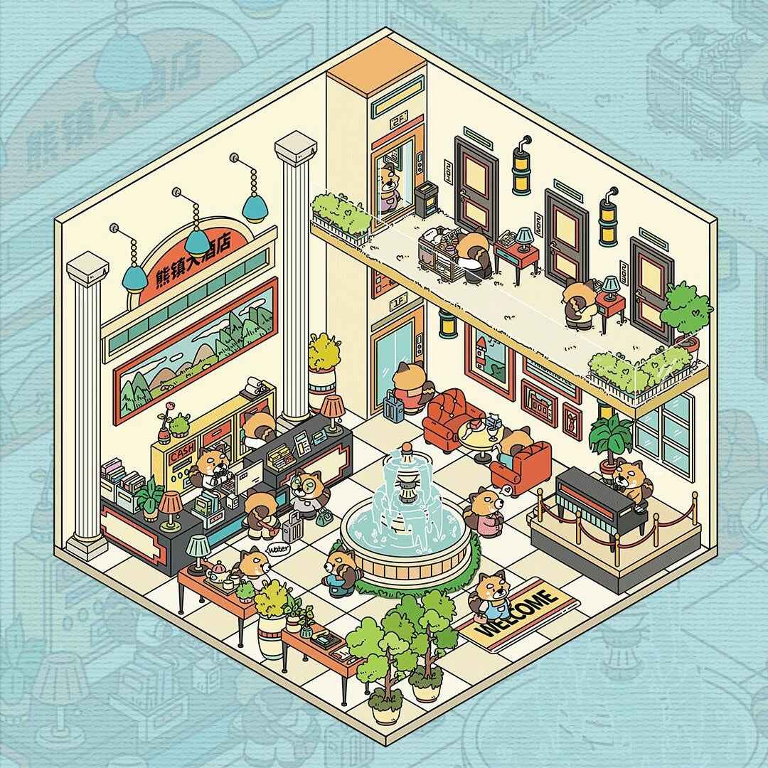 Cute Red Panda 3D Room Stickers Scene – 2 Themes: Red Panda Hotel | Red Panda Train Waiting Station - SNSEASY