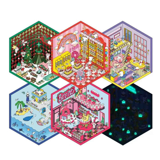 Mischief Maker Series 3D Isometric Room Stickers - 6 Theme Sets: Christmas Party | Candy House | Our Home | Valentine's Beach | Dessert Shop | Halloween Wonderland with Luminous - SNSEASY