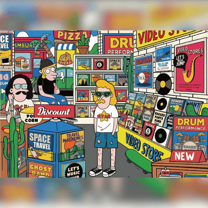 American Retro – 3D Miniature Scene Stickers – Mini Size – 4 Theme Sets: Record Store | Biker Style | Party Day | Guitarist