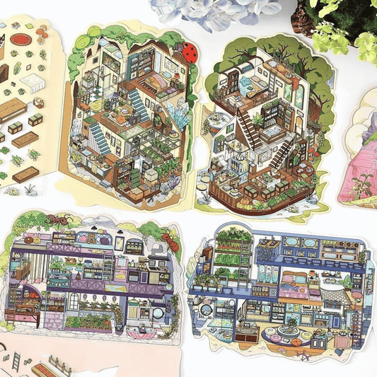My Secret Hideouts – 3D Miniature Scene Stickers – 4 Theme Sets: Tree Hollow | Underground Den | Cave Shelter | Mine Cabin