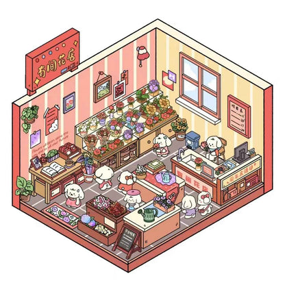 Cute Puppy 3D Isometric Room Stickers – 8 Theme Sets: Christmas Party | Clothing Store | Flower Shop | BBQ Restaurant | Wedding | Happy New Year | Dress Shop | Temple Fair - SNSEASY