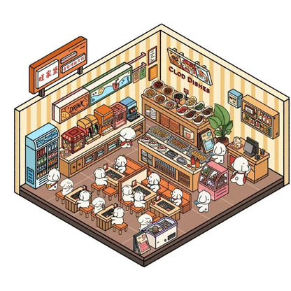 Cute Puppy 3D Isometric Room Stickers – 8 Theme Sets: Christmas Party | Clothing Store | Flower Shop | BBQ Restaurant | Wedding | Happy New Year | Dress Shop | Temple Fair - SNSEASY