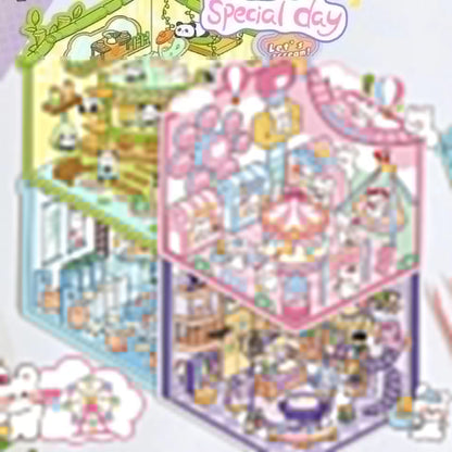Adorable Animal 3D Isometric Room Stickers - A Special Day: Panda Teahouse | Bunny Amusement Park | Capybara Hot Spring | Pony Magic Bookstore - SNSEASY