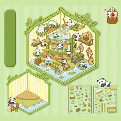 Adorable Animal 3D Isometric Room Stickers - A Special Day: Panda Teahouse | Bunny Amusement Park | Capybara Hot Spring | Pony Magic Bookstore - SNSEASY
