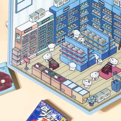 Cute Cat and Mouse Shops 3D Isometric Room Stickers - 4 Theme Sets: Coffee House | Cat Cafe | Supermarket | Burger Shop - SNSEASY