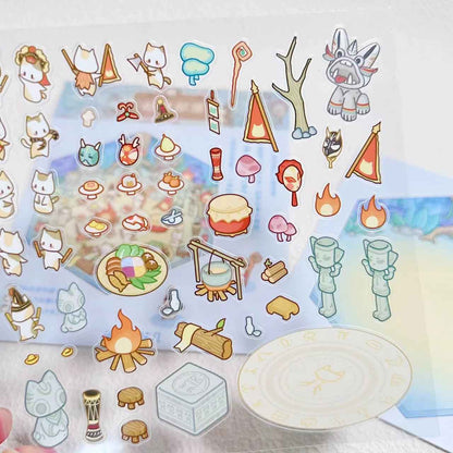 Cute Cat 2.0 Stickers Scene - A Relaxing Day with 4 Themes: Cat Farm | Outdoor Picnic | Festival Fair | Tribal Ceremony - SNSEASY