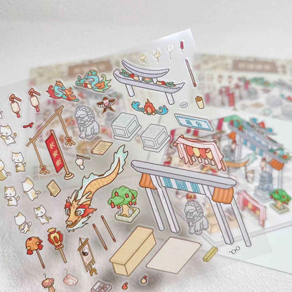 Cute Cat 2.0 Stickers Scene - A Relaxing Day with 4 Themes: Cat Farm | Outdoor Picnic | Festival Fair | Tribal Ceremony - SNSEASY