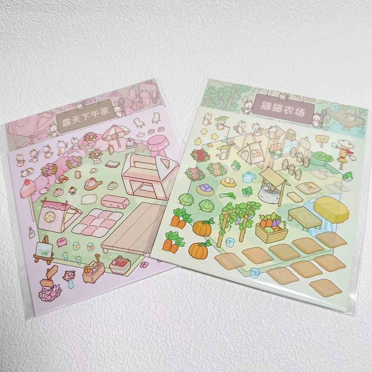 Cute Cat 2.0 Stickers Scene - A Relaxing Day with 4 Themes: Cat Farm | Outdoor Picnic | Festival Fair | Tribal Ceremony - SNSEASY