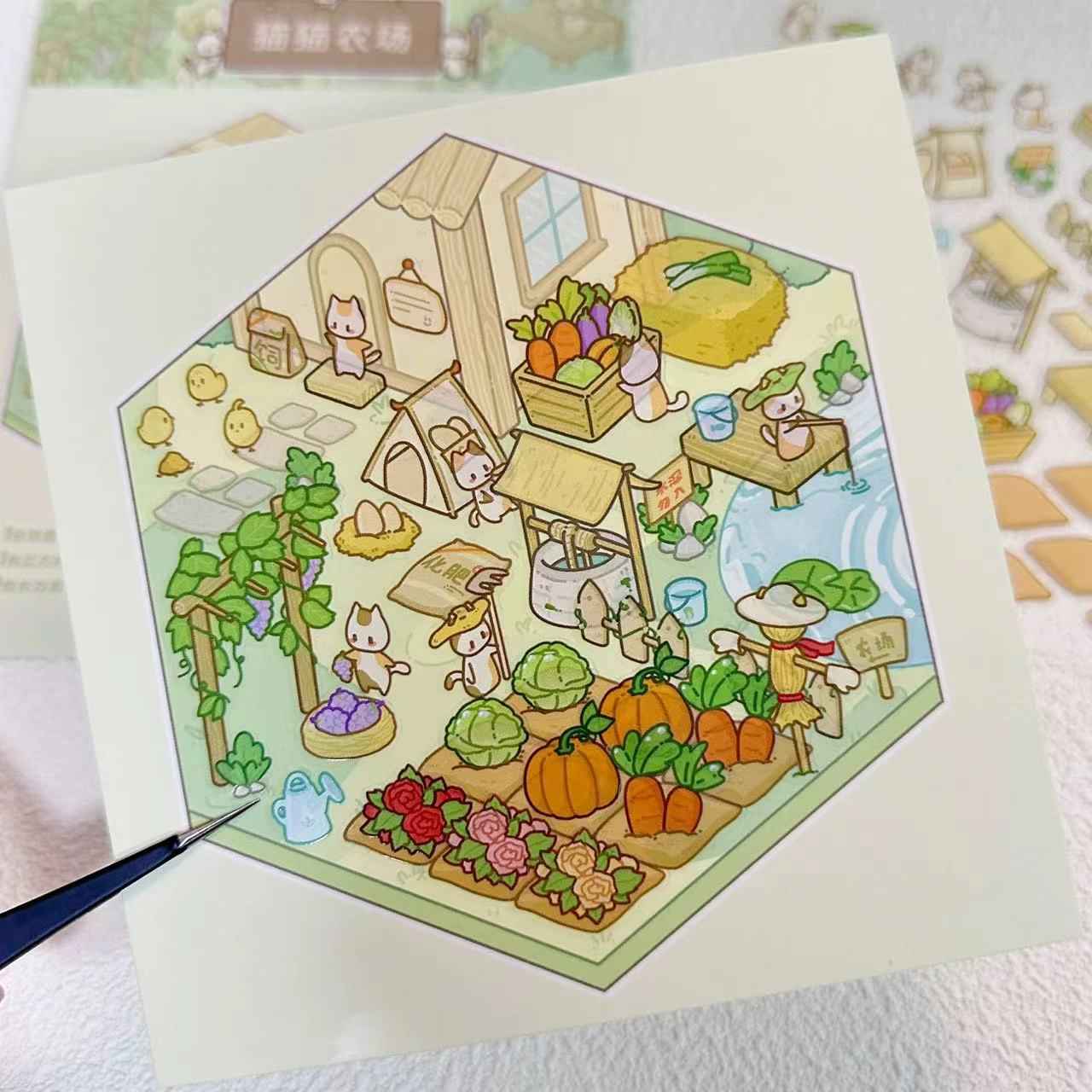 Cute Cat 2.0 Stickers Scene - A Relaxing Day with 4 Themes: Cat Farm | Outdoor Picnic | Festival Fair | Tribal Ceremony - SNSEASY