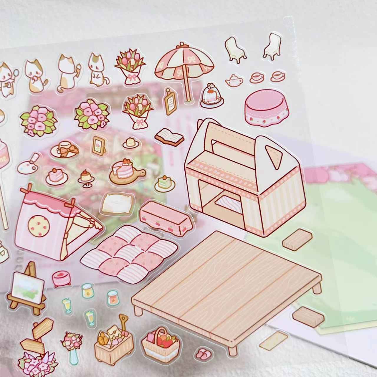 Cute Cat 2.0 Stickers Scene - A Relaxing Day with 4 Themes: Cat Farm | Outdoor Picnic | Festival Fair | Tribal Ceremony - SNSEASY