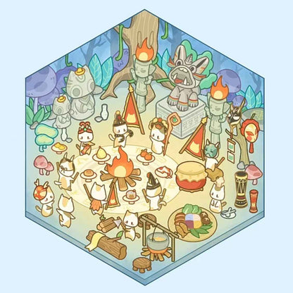 Cute Cat 2.0 Stickers Scene - A Relaxing Day with 4 Themes: Cat Farm | Outdoor Picnic | Festival Fair | Tribal Ceremony - SNSEASY
