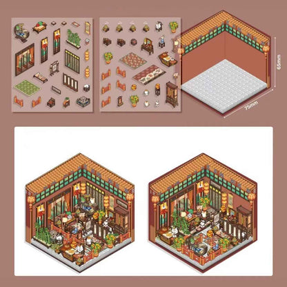 Cute Cat 3.0 Stickers Scene – Traditional Chinese Culture: Cat Theater | Cat Traditional Medicine Clinic | Cat Ancient Courtyard | Cat Relaxation Hall - SNSEASY