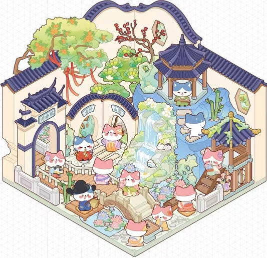 Cute Cat 3.0 Stickers Scene – Traditional Chinese Culture: Cat Theater | Cat Traditional Medicine Clinic | Cat Ancient Courtyard | Cat Relaxation Hall