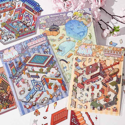 Cute Cat 3.0 Stickers Scene – Traditional Chinese Culture: Cat Theater | Cat Traditional Medicine Clinic | Cat Ancient Courtyard | Cat Relaxation Hall - SNSEASY