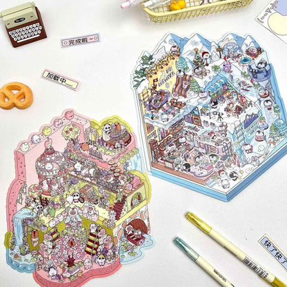 3-Story Grand Buildings 2.0 Stickers Scene – Beautiful Worlds: Ice World | Garden World - SNSEASY