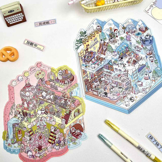3-Story Grand Buildings 2.0 Stickers Scene – Beautiful Worlds: Ice World | Garden World - SNSEASY