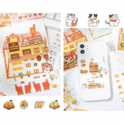 Cute Kitten Stickers Scene – Lucky Cat Edition: Bakery | Drink Shop | Restaurant | Bread Shop - SNSEASY