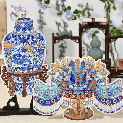 Plus Antique Restoration – 3D Miniature Scene Stickers – 6 Theme: Golden Bowl | Wishful Vase | Ancient Censer | Vintage Wine Pot | Blue-and-White Porcelain Vase | Phoenix Crown