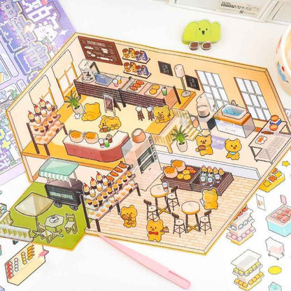 Cute Animal Stickers Scene 6.0 – Pixel World: Bunny Clothing Shop | Bear Coffee Shop | Puppy Supermarket | Kitty Garden - SNSEASY