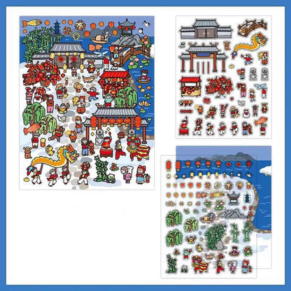 Chinese New Year Stickers Scene – 2 Themes: New Year's Eve Dinner | Temple Fair - SNSEASY